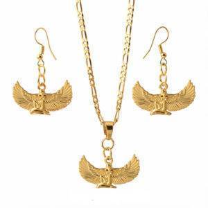 Maat Wings Earing and Necklace Set That Ankh Life Womens Necklaces Earrings